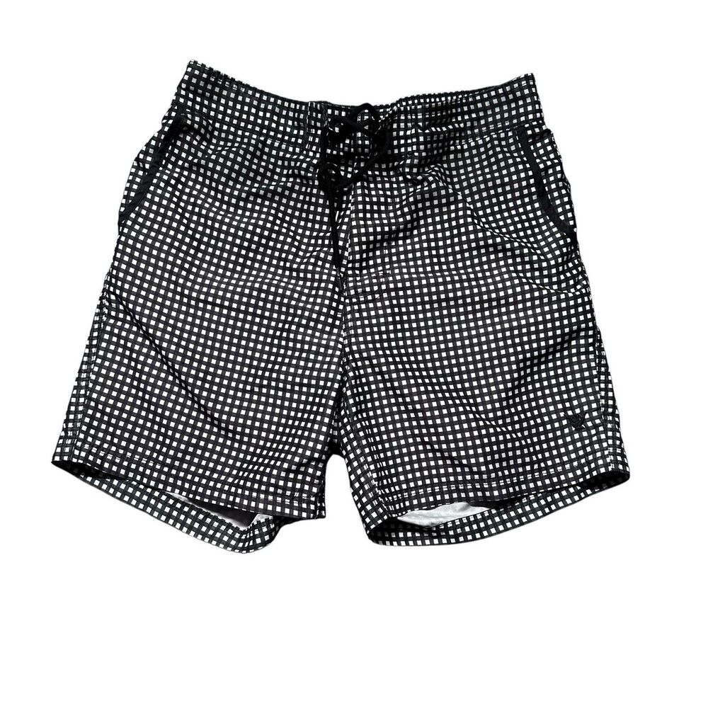 Beach Bros Mens L Board Shorts Black White Check Swim Trunks Mesh Lined EUC